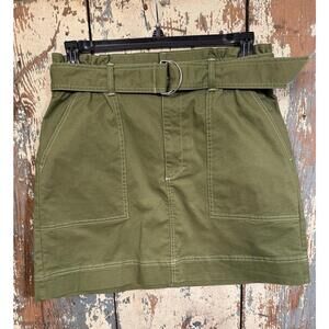 Free Assembly Paper Bag Waist Belted Mini Skirt, green size Medium